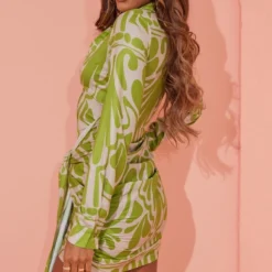 Robe Chemise Verte Imprimé Abstrait à Devant Noué -Pas Cher Robe Tendre Magasin d59ebf6f4c67548f76743489174570c214440221 cmy6049 3