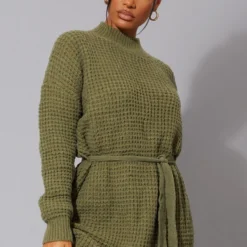 Robe Pull Kaki En Maille Tricot Douce à Ceinture -Pas Cher Robe Tendre Magasin d652d222c88957493e562bd525ab74e4b673671b cmu0231 5