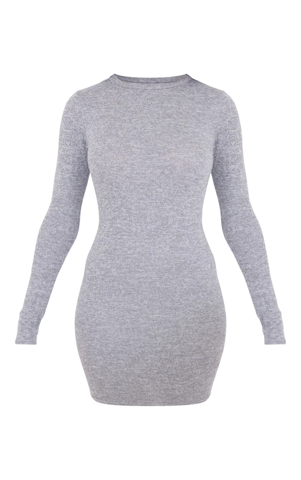 Robe Moulante Gris Chiné à Manches Longues 5 Robe Moulante Gris Chiné à Manches Longues – Image 5
