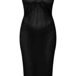 Robe Mi-longue Noire En Maille Pointelle à Parties Contrastantes -Pas Cher Robe Tendre Magasin d6a20e32cf121db956a8f79ca56e8028f6b4be45 cmz8152 5