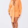 Plus Robe Chemise Orange Froncée Devant à Décolleté