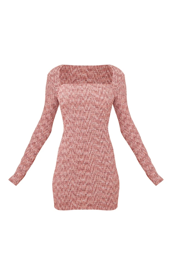 Robe Moulante Rose Chiné à Fronces Et Manches Longues 5 Robe Moulante Rose Chiné à Fronces Et Manches Longues – Image 5