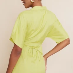Robe Chemise Effet Lin Vert Découpée à La Taille Et Jupe Boutonnée -Pas Cher Robe Tendre Magasin d7be640fa22d8af2227fc0ab8adefda0c30e9f0d cnd4051 2