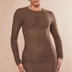 Robe Moulante Texturée Espresso à Manches Longues Et Col Ras -Pas Cher Robe Tendre Magasin d89399870bc6bfcb2441e61200d7f79ff9532641 cnb9615 3