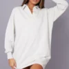 Robe Pull Droite Avoine à épaulettes Et Col Ouvert En Sweat