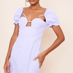 Robe Moulante Découpée Lilas à Manches Bouffantes Et Détail Bonnets