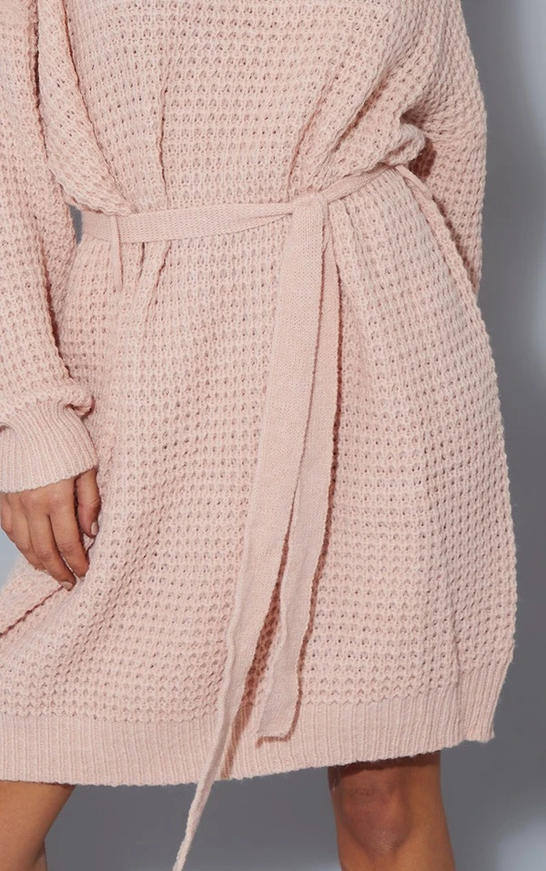 Robe Pull Rose Tendre En Maille Tricot Douce à Ceinture 4 Robe Pull Rose Tendre En Maille Tricot Douce à Ceinture – Image 4