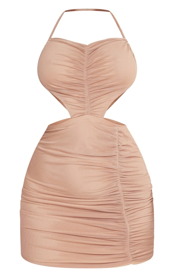 Robe Moulante En Mesh Froncé Café Au Lait Foncé à Découpes Et Bretelles Nouées 5 Robe Moulante En Mesh Froncé Café Au Lait Foncé à Découpes Et Bretelles Nouées – Image 5