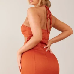 Robe Moulante Rouille Tissée Effet Lin à Bretelles Découpées -Pas Cher Robe Tendre Magasin db02fefd82e8c854744fda5ad3c637cd818465b6 cnd7654 2