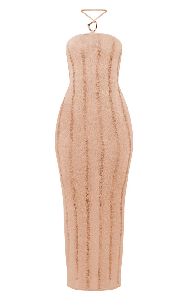 Robe Longue Texturée Ajourée Gris Pierre à Empiècement 5 Robe Longue Texturée Ajourée Gris Pierre à Empiècement – Image 5