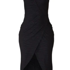 Robe Asymétrique Mi-longue Texturée Noire à Jupe Portefeuille Drapée -Pas Cher Robe Tendre Magasin dbd0523365d8f94c5da7c504632b77839ba2798b cna3564 5