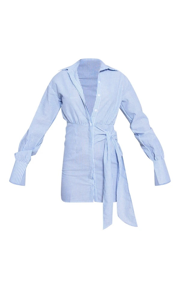 Robe Chemise Rayée Bleu Clair à Boutons Et Noeud 4 Robe Chemise Rayée Bleu Clair à Boutons Et Noeud – Image 4