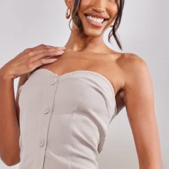 Robe Bustier Moulante Gris Pierre à Boutons Et Poches -Pas Cher Robe Tendre Magasin dcdd5dd41161e45a62f42b4faa46f68efe52645f cnd8891 4