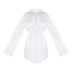 Robe Chemise Satinée Crème à Taille Froncée -Pas Cher Robe Tendre Magasin dd5163a85f07c948183fc000b86ecf6565d23dce cne1413 5