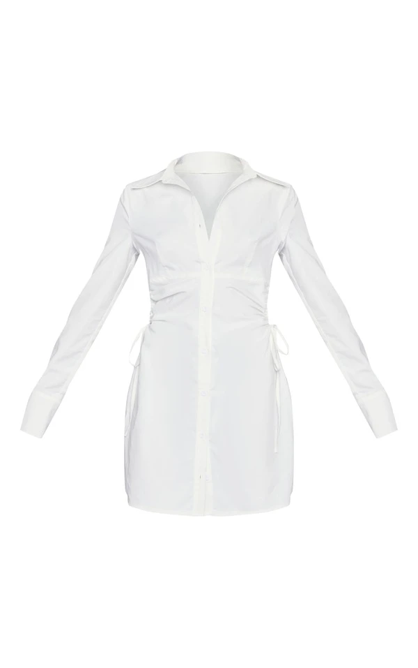 Robe Chemise En Maille Tissée Blanche Froncée à Découpes 5 Robe Chemise En Maille Tissée Blanche Froncée à Découpes – Image 5