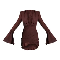 Robe Moulante En Mousseline De Soie Chocolat à épaulettes Et Manches Flare -Pas Cher Robe Tendre Magasin dea01db4f4fa3c0971d8ecface000e0caec0fe67 cnb7990 5