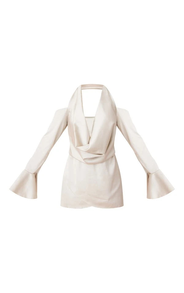 Robe Droite Satinée Crème à Col Bénitier Et épaules Dénudées 5 Robe Droite Satinée Crème à Col Bénitier Et épaules Dénudées – Image 5