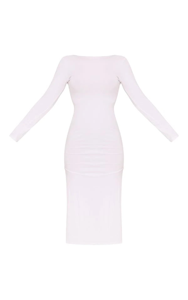 Robe Mi-longue En Coton Blanc à Dos Arrondi Et Manches Longues Détail Liens Noués 5 Robe Mi-longue En Coton Blanc à Dos Arrondi Et Manches Longues Détail Liens Noués – Image 5