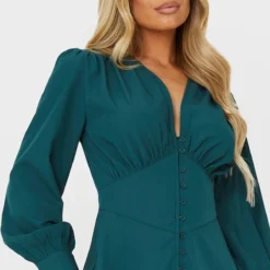 Robe Droite Vert émeraude à Détail Taille Et Boutons -Pas Cher Robe Tendre Magasin dfd5c5a2a3ecdac782a8902d283d32cb51269609 cmt3833 5