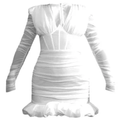 Robe Moulante En Mesh Froncé Blanc à Corset Et Ourlet Bouffant -Pas Cher Robe Tendre Magasin e0fcc7ab576ad1868708700fff1107f03a6ba409 cnc7611 5