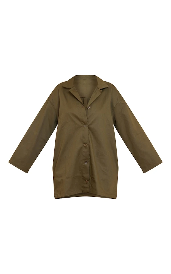 Robe Chemise Oversize Kaki Tissée Fendue 5 Robe Chemise Oversize Kaki Tissée Fendue – Image 5