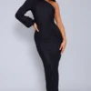 Robe Longue Asymétrique Plissée Froncée Noire