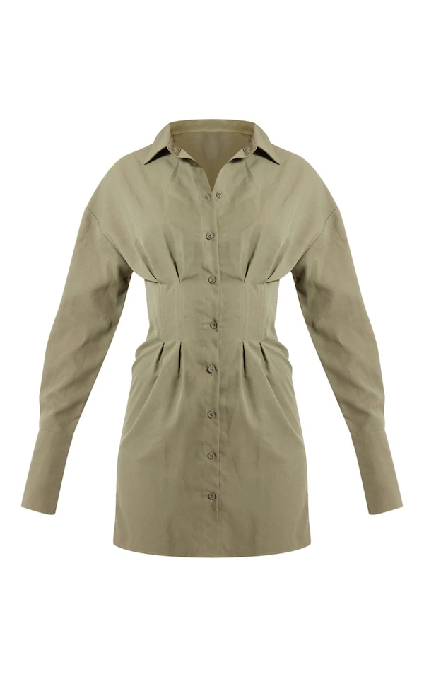 Robe Chemise Kaki à Taille Style Corset 5 Robe Chemise Kaki à Taille Style Corset – Image 5