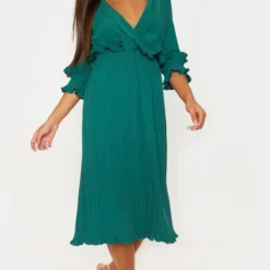 Robe Mi-longue Vert émeraude Plissée à Volants -Pas Cher Robe Tendre Magasin e2f9f3b30192f27b1d459e2d113e228327ee82b2 cly5090 4