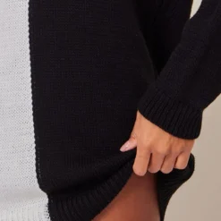 Robe Pull En Maille Noir & Blanc Style Colourblock à Col Roulé -Pas Cher Robe Tendre Magasin e302bc27a2f204f55f0607cf3bf4fbf676e59358 cnc0907 4