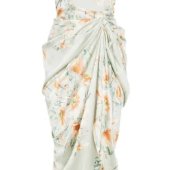 Robe Mi-longue Satinée Vert Sauge Effet Drapé à Col Bardot -Pas Cher Robe Tendre Magasin e35bd75e08538ad361431610708c7cbfb458038f cmq6545 6