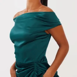 Robe Mi-longue Satinée Vert émeraude à épaules Dénudées Et Jupe Drapée -Pas Cher Robe Tendre Magasin e366908c1b0344468a11277b9ff9224469ea93ca cmv8119 5
