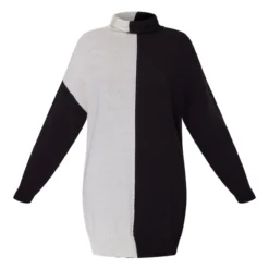 Robe Pull En Maille Noir & Blanc Style Colourblock à Col Roulé -Pas Cher Robe Tendre Magasin e393c760092d8fea08f687f566c1a0399f9a1b6e cnc0907 5
