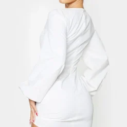 Robe Moulante Manches Longues Blanche à Col Coeur Froncé -Pas Cher Robe Tendre Magasin e481d7dc191c5f1c27f83806fd59bcc84730cde0 cmh3130 2