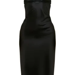 Robe Mi-longue Satinée Noire Croisée Dans Le Dos à Armatures -Pas Cher Robe Tendre Magasin e596c6b6bcb75d2f56d053f0f69326a836eb2457 cnc9975 5