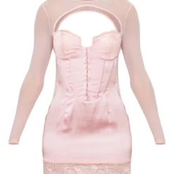 Robe Moulante Satinée Rose à Manches En Mesh Détail Crochets & Oeillets Et Dentelle -Pas Cher Robe Tendre Magasin e5b7b3eb4cf09c4c3c8540ad7a004374e7780eaa cnd0375 5