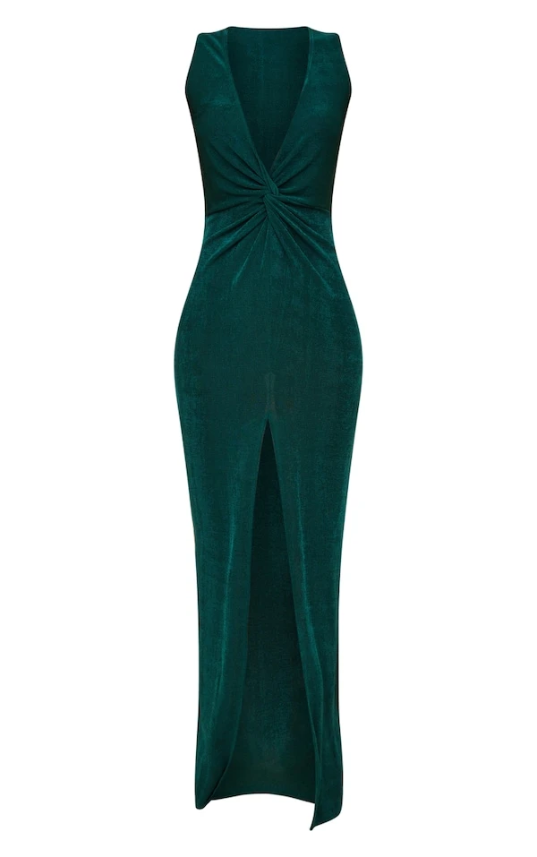 Robe Longue Moulante En Acétate Vert émeraude à Détail Torsadé 5 Robe Longue Moulante En Acétate Vert émeraude à Détail Torsadé – Image 5