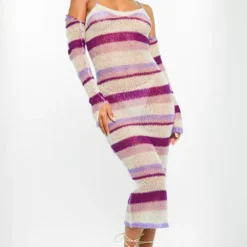 Robe Longue En Maille Tricot Ajourée à Rayures Lilas Et Manches 7 Robe Longue En Maille Tricot Ajourée à Rayures Lilas Et Manches -Pas Cher Robe Tendre Magasin e6e5bdeb2ab13e234b06a79c59028cb7cb93b514 cnc5961 3