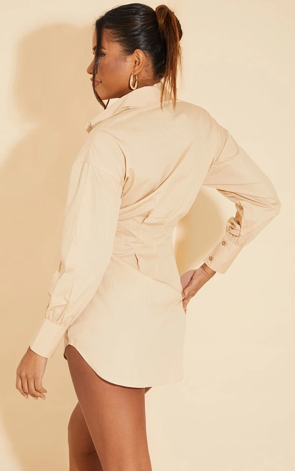 Robe Chemise Gris Pierre Ajustée à La Taille à Manches Longues 2 Robe Chemise Gris Pierre Ajustée à La Taille à Manches Longues – Image 2