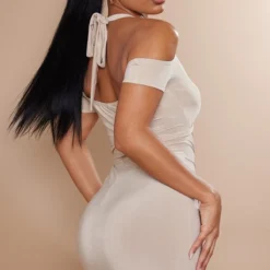 Robe Très Moulante Torsadée Gris Pierre à Dos Nu Noué -Pas Cher Robe Tendre Magasin e89905702292c1a1c431b16d1caa718ca07cbd06 cnd2281 2