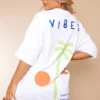 Robe T-shirt Blanc à Slogan Good Vibes