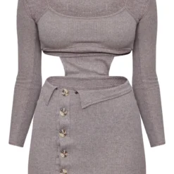 Robe Moulante Côtelée Chocolat à Découpes Sur La Taille Et Détail Boutons -Pas Cher Robe Tendre Magasin e8d1c54872ad92fac42e2dd5d97ac829c822b9fa cmz8386 5