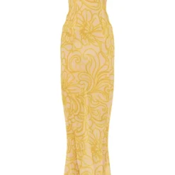 Robe Longue Jaune Imprimé Petites Fleurs à Dos Nu Et Bretelles -Pas Cher Robe Tendre Magasin e933d513123628abe752e3ae63557134435dd4e3 cne8555 5