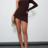 Robe Très Moulante Asymétrique Chocolat Froncée