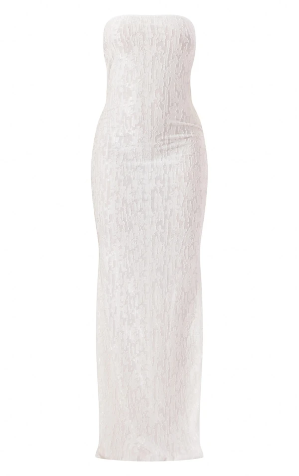 Robe Longue Bustier Texturée Blanche Métallisée à Dos Bénitier 4 Robe Longue Bustier Texturée Blanche Métallisée à Dos Bénitier – Image 4