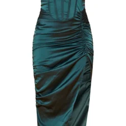 Robe Corset Mi-longue Satinée Vert émeraude à Fente -Pas Cher Robe Tendre Magasin ea26bebe0034a51c7af17f0343634a378e17a095 cna3555 5