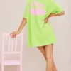 Robe T-shirt Vert Citron Imprimé The Travel Club