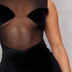 Robe Moulante En Mesh Noir Sans Manches à Détail Bonnets En Velours -Pas Cher Robe Tendre Magasin eb1bfe1e19a3f6b054ca37eeb4017185bc76ab48 cnb9237 4