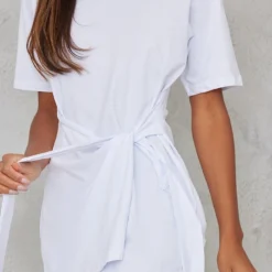 Robe T-shirt Portefeuille Blanche En Coton à Manches Courtes -Pas Cher Robe Tendre Magasin eb2ce93624d611a4cdbd3ec0e29824a881dcd208 cnb1025 4