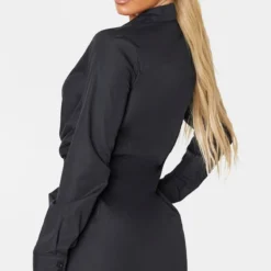 Robe Chemise Noire Décolletée à Détail Noué -Pas Cher Robe Tendre Magasin ec4c6db578077e9d6645bdc00b1487434c24db5c CLX3279 2