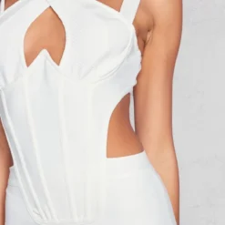 Robe-corset Moulante En Bandage Crème à Bretelles Croisées Et Côtés Découpés -Pas Cher Robe Tendre Magasin ecfeb9d06861c2f30617064f6a2c95ddd7cdd82c cnd5903 4